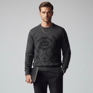 HUGO Boss Merino Wool Sweater Dark Geometric Print Dark Academia Luxury